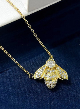 满钻小蜜蜂项链 女纯银镀18K金色几何蜂巢锁骨链轻奢小众高级礼物