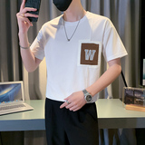 拼接男士短袖T恤2024新款潮牌痞帅白色半袖上衣夏季薄款TX10-P48，男装T恤，电商D323（原B261）