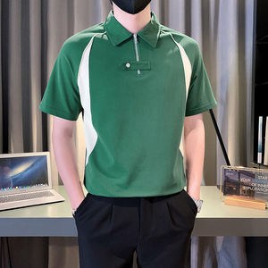 设计感半拉链短袖男POLO衫休闲夏季帅气潮流撞色宽松半袖PL08-P58,男装Polo衫,电商D323（原B261）