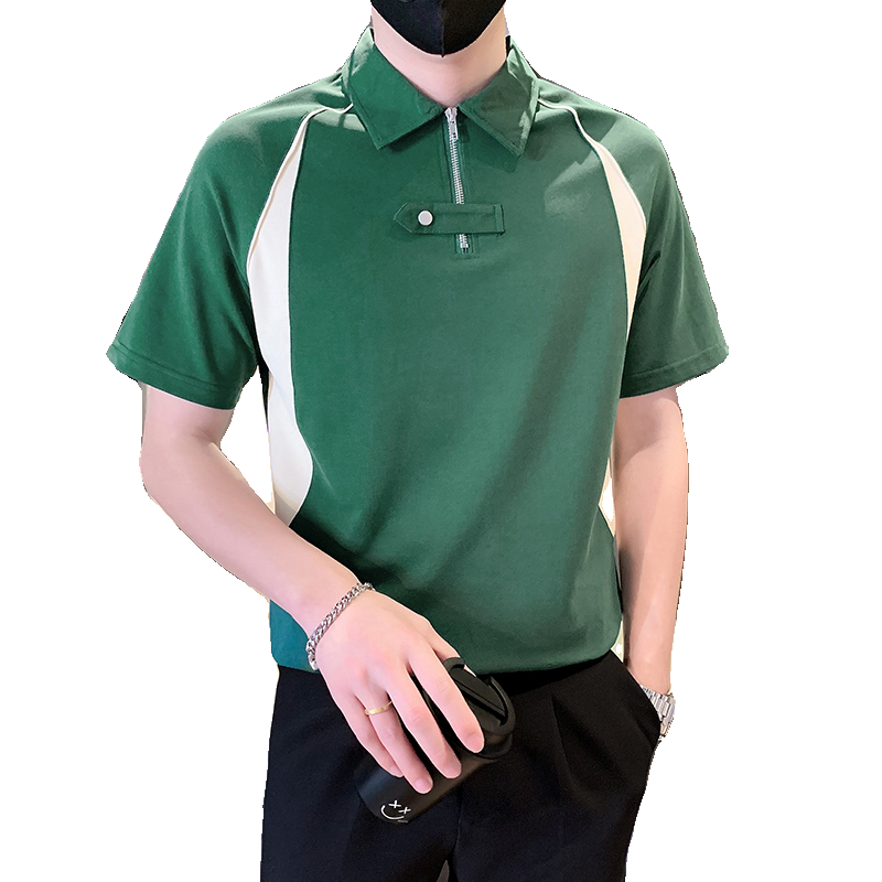 设计感半拉链短袖男POLO衫休闲夏季帅气潮流撞色宽松半袖PL08-P58,男装Polo衫,电商D323（原B261）