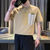 高级感拼接T恤男短袖夏季潮流半袖2024新款男装上衣TX08-P48，男装T恤，电商D323（原B261）