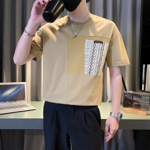 高级感拼接T恤男短袖夏季潮流半袖2024新款男装上衣 TX08-P48图片
