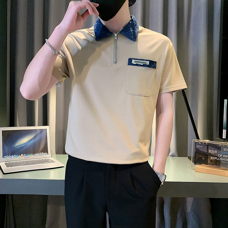 翻领短袖POLO衫男潮牌夏季T恤2024新款半拉链百搭休闲上衣PL06P58图片