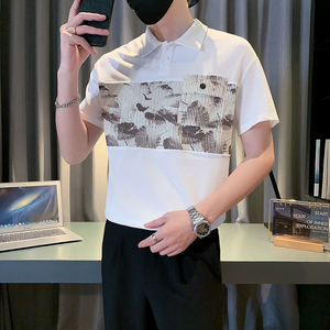 POLO衫男士短袖T恤2024新款夏季痞帅翻领休闲拼接口袋上衣PL07P58图片