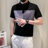 夏季时尚休闲拼接条纹翻领短袖T恤个性百搭ins男POLO衫PL10-P55，男装Polo衫，电商D323（原B261）