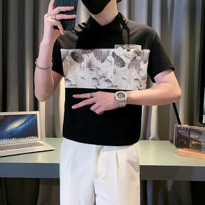 短袖POLO衫夏季翻领T恤2024新款男装上衣拼接口袋重磅半袖PL07P58