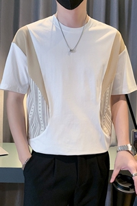 设计感撞色短袖T恤男2024夏季半截袖潮牌拼接体恤衫上衣 TX16-P48图片