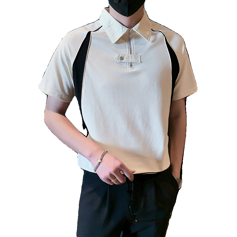 男士高级感翻领T恤短袖POLO衫休闲痞帅拼色设计感上衣PL08-P58,男装Polo衫,电商D323（原B261）