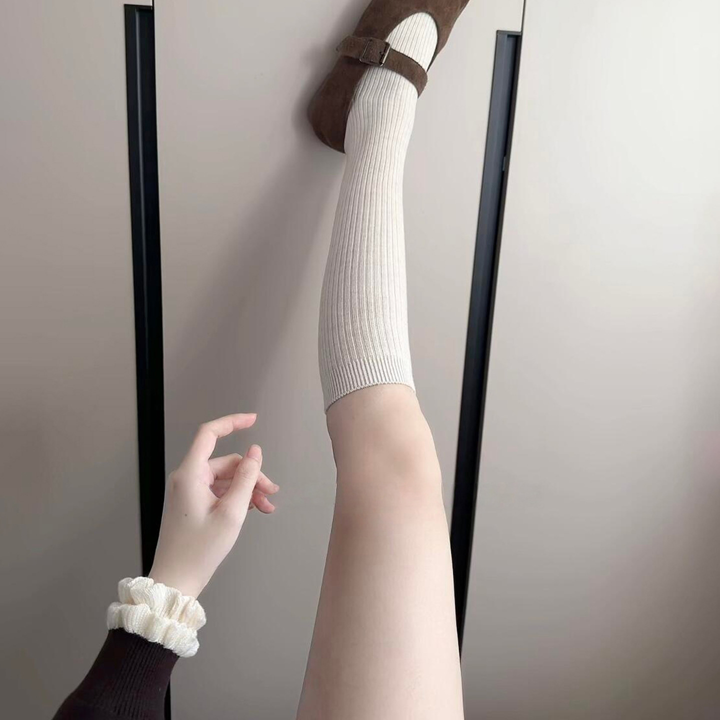 秋冬季加厚羊毛小腿袜子配高筒靴