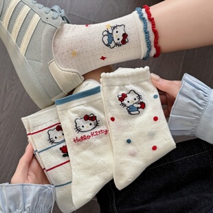 HelloKitty袜子女夏天薄款花边中筒袜透气吸汗网袜卡通可爱堆堆袜