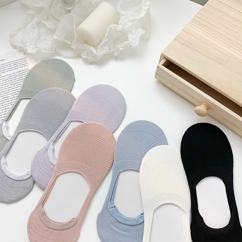 不掉跟船袜女夏季薄款浅口隐形袜低帮短筒棉袜硅胶脱滑糖果色ins
