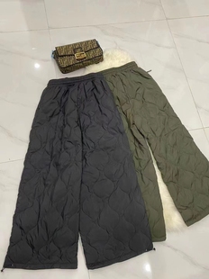 女冬季 白鹅绒保暖宽松加肥脚口抽绳松紧腰菱形格时尚 防寒羽绒裤