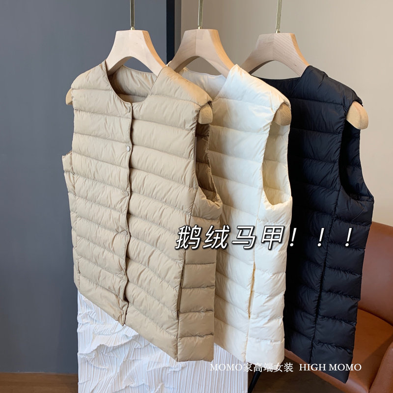 轻奢重工高端牛货保暖外穿马夹羽绒白鹅绒背心马甲女秋冬新款女装