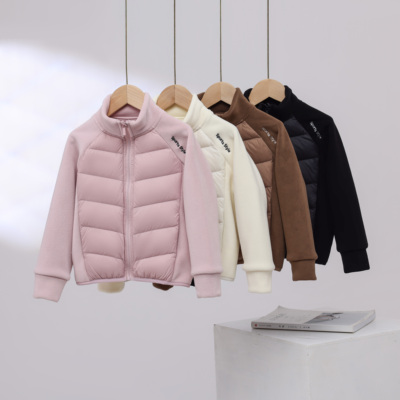 90鸭绒儿童摇粒绒拼接羽绒服男童女童轻薄保暖短款上衣内胆外套