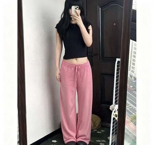 太太太美啦!Veryareme 中腰直筒阔腿宽松卫裤运动裤垂感蓝色裤子