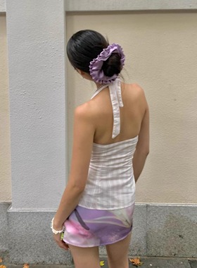 美式复古辣妹紫色印花半身裙女气质包臀低腰性感百搭小众设计短裙