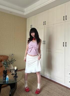 法式修身低腰蝴蝶结纯欲性感半身裙荷叶边设计显瘦垂感包臀中裙