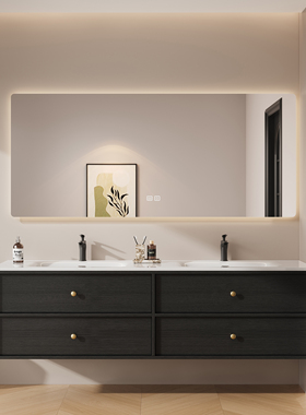 陶瓷一体盆双盆浴室柜定制卫生间洗漱台洗脸池面盆柜法式复古风