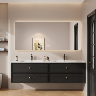 陶瓷一体盆双盆浴室柜定制卫生间洗漱台洗脸池面盆柜法式复古风