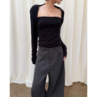 拖延症 / 百搭显瘦坎肩打底衫绒绒感长袖T恤 设计感打底 秋冬新品