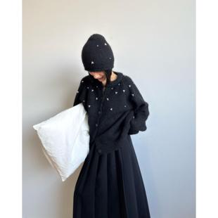 拖延症 / 高级感手工钉珠毛衣开衫小众针织衫  设计感毛线冷帽