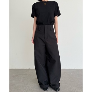 街头宽松显瘦长裤 法式 高级感简约弯刀西裤 拖延症