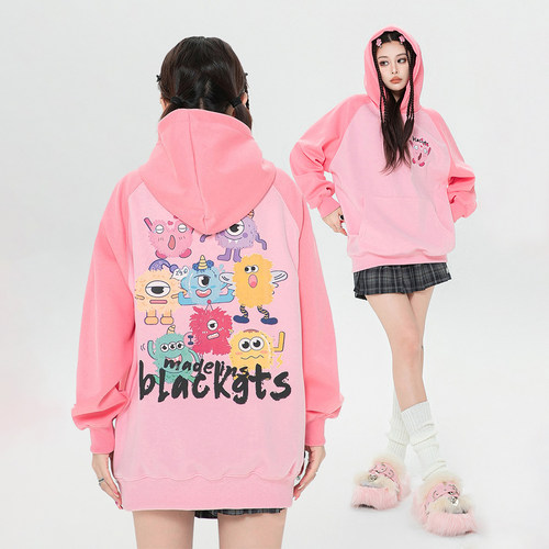 潮牌复古可爱趣味卡通连帽卫衣女