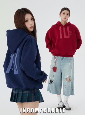 【iN】美式街头男女款数字印花连帽卫衣潮设计感宽松上衣帽衫情侣