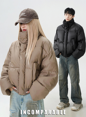 【iN】美式冬季复古短款棉服男潮高级感面包服加厚棕色外套情侣款