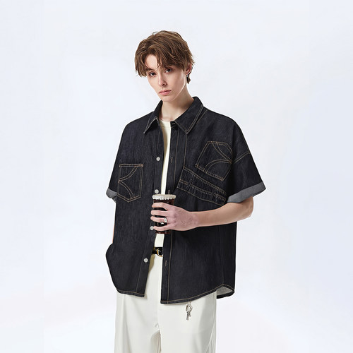 田栩宁同款牛仔短袖衬衫