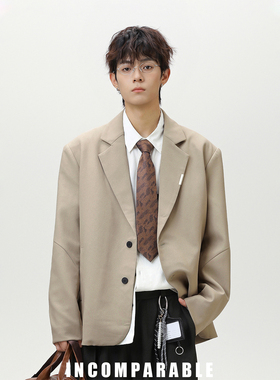 【iN】美式学院风平驳领西装夹克男女秋季高级感痞帅潮牌西服外套