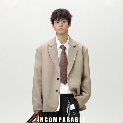 美式学院风平驳领西装夹克男女