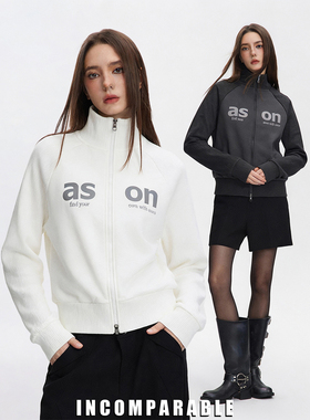 【iN】韩国潮牌ason针织开衫拉链印花卫衣外套女春季短款毛衣上衣