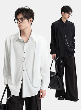 LB｜田栩宁同款衬衫田雷同款龙骨链长袖衬衫男高级感纯色宽松衬衫