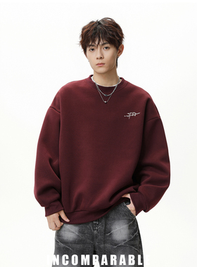 【iN】美式复古重磅圆领套头卫衣男女秋季情侣高级感宽松上衣外套