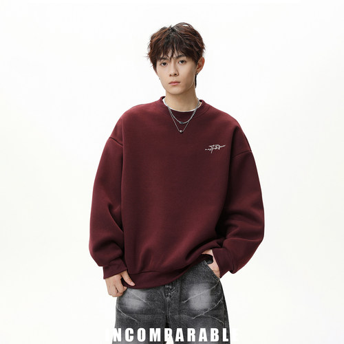 美式复古圆领高级感宽松卫衣情侣