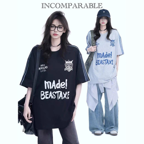 潮牌oversize宽松半袖T恤男女