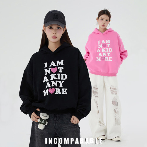 潮牌爱心字母印花连帽卫衣情侣款