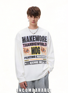 【iN】美式高街研究所印花长袖T恤设计感休闲宽松上衣打底衫男女