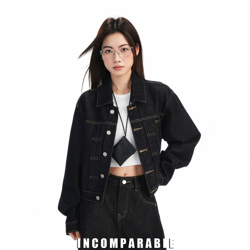 中性风美式复古牛仔外套两件套