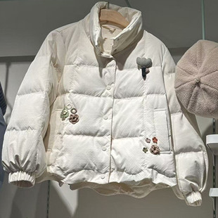 饰短款 2025年立领刺绣可爱装 白鸭绒羽绒服 新款 冬季