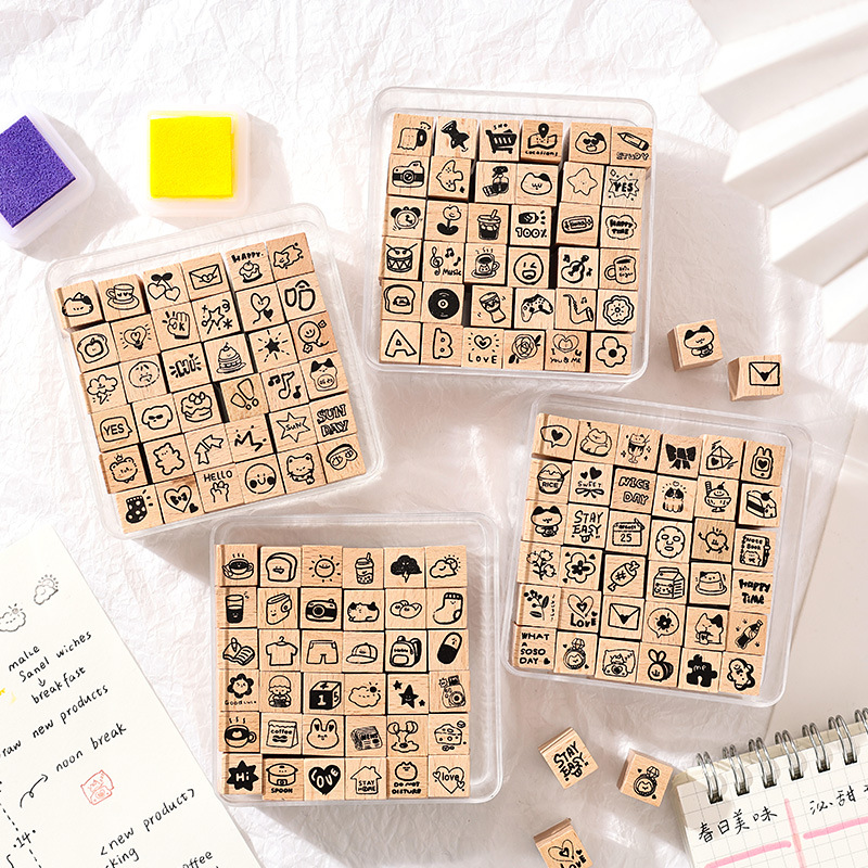 5件包邮萌萌印章木质印章手账印章儿童印章盖章diy手帐印章