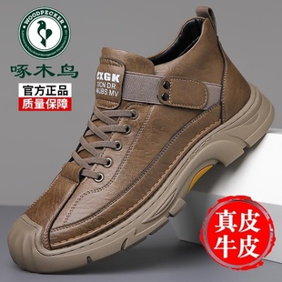 啄木鸟男鞋2025秋冬新款真皮工装鞋子男士厚底户外登山运动休闲鞋
