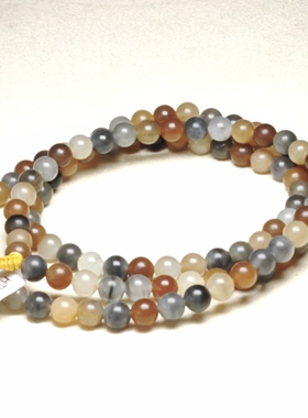 多宝项链天然玉石老料糖三彩柔光6mm圆珠玉珠链子和田玉楼兰三色