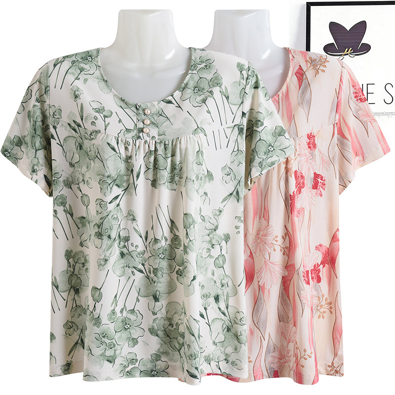 中老年冰丝网眼印花短袖T恤