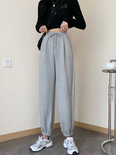 #Thickened Plush sports pants women's loose legged pants autumn and winter show thin