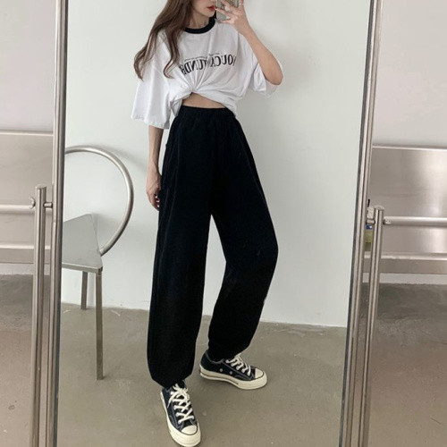 Net red casual white wide leg sports lantern pants women's loose legged high waist casual pants ins super hot