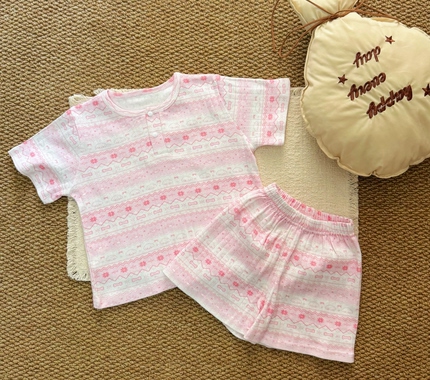 Summer New Style Pure Cotton Jacquard Mesh Baby Set for Boys and Girls, Cute Printed Short-Sleeved Shorts, Thin Two-Piece Set