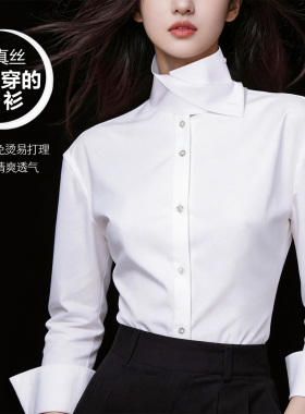 思线免烫抗皱白色衬衫女长袖立领真丝衬衣高级感修身2026新款春夏