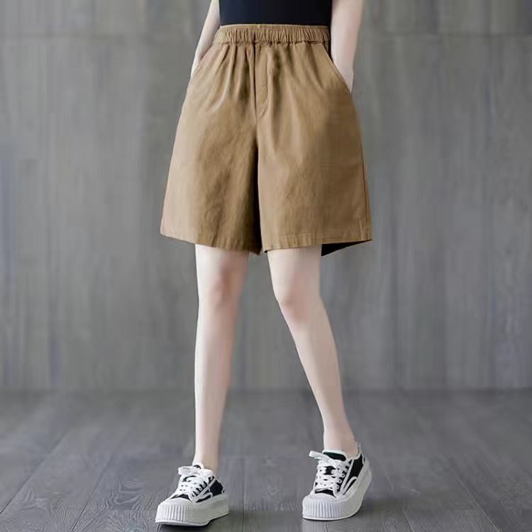 棉麻外穿短裤女士夏季高腰显瘦休闲百搭阔腿裤女直筒宽松五分裤子